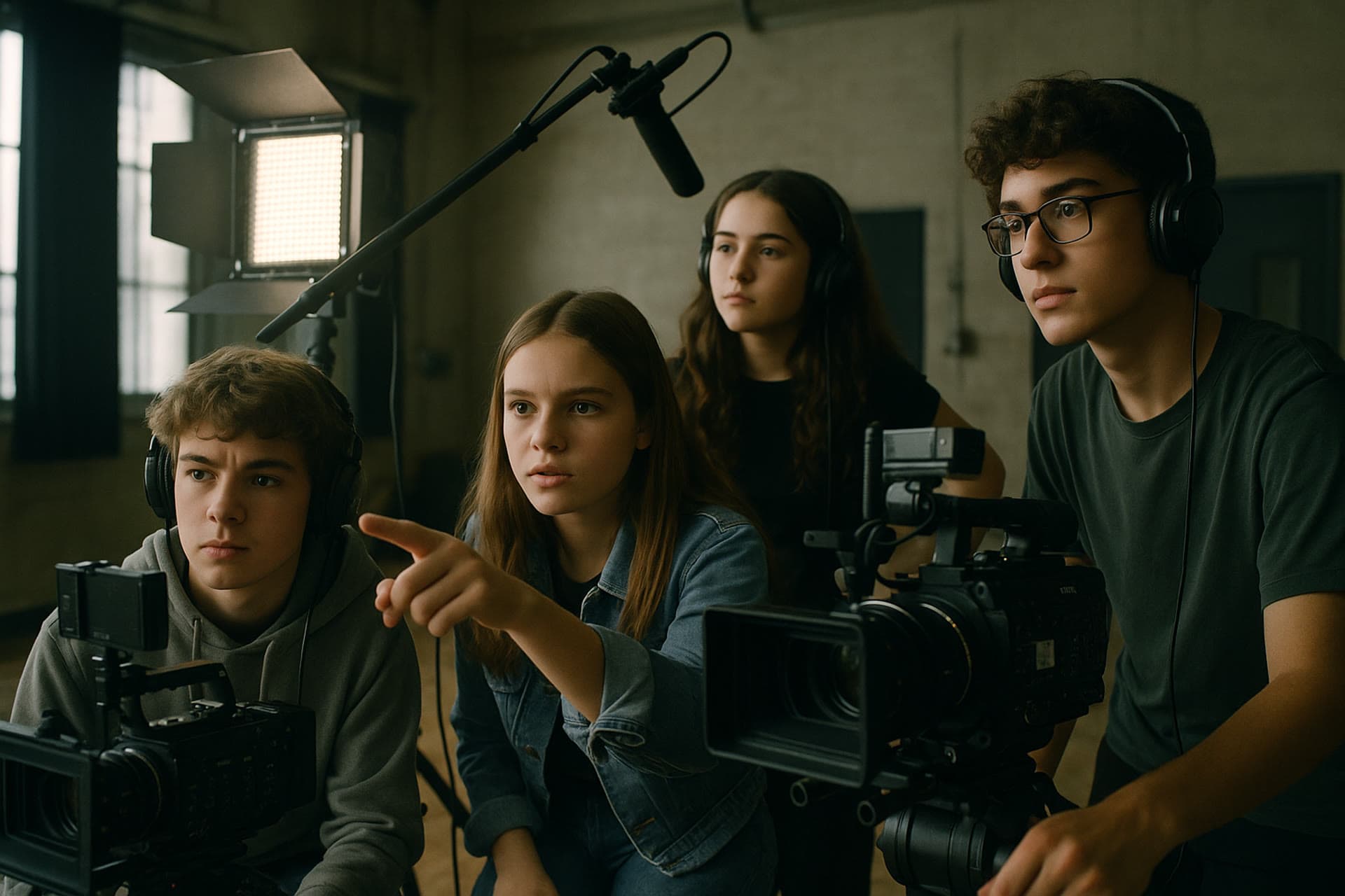 Young filmmakers participating in a contest